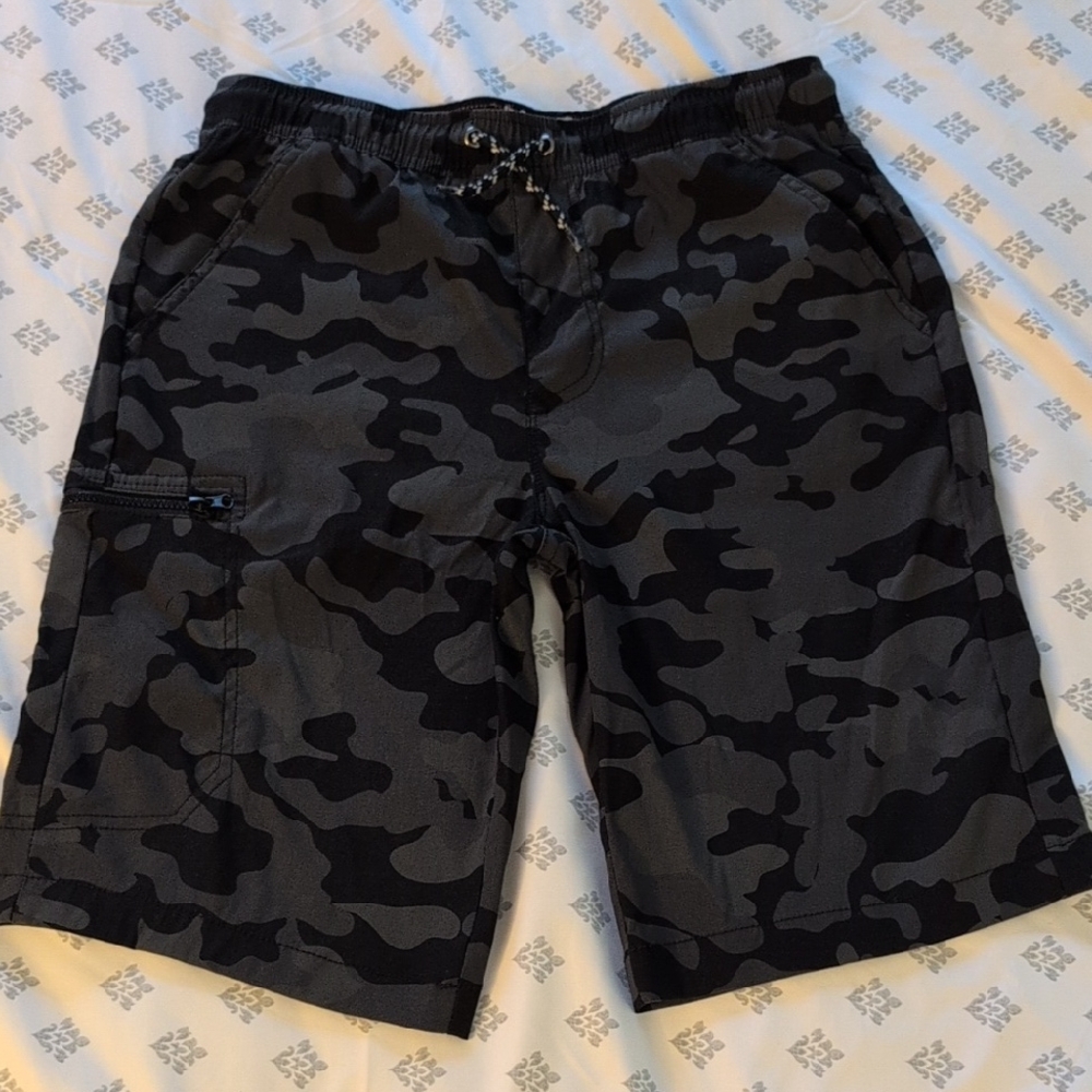 Weatherproof Black and Gray Camouflage Athletic Shorts